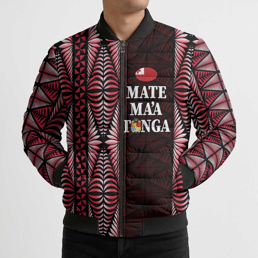Tonga Rugby Personalised Bomber Puffer Jacket 2025 Mate Maa Tonga Ngatu Motif LT14 - Polynesian Pride
