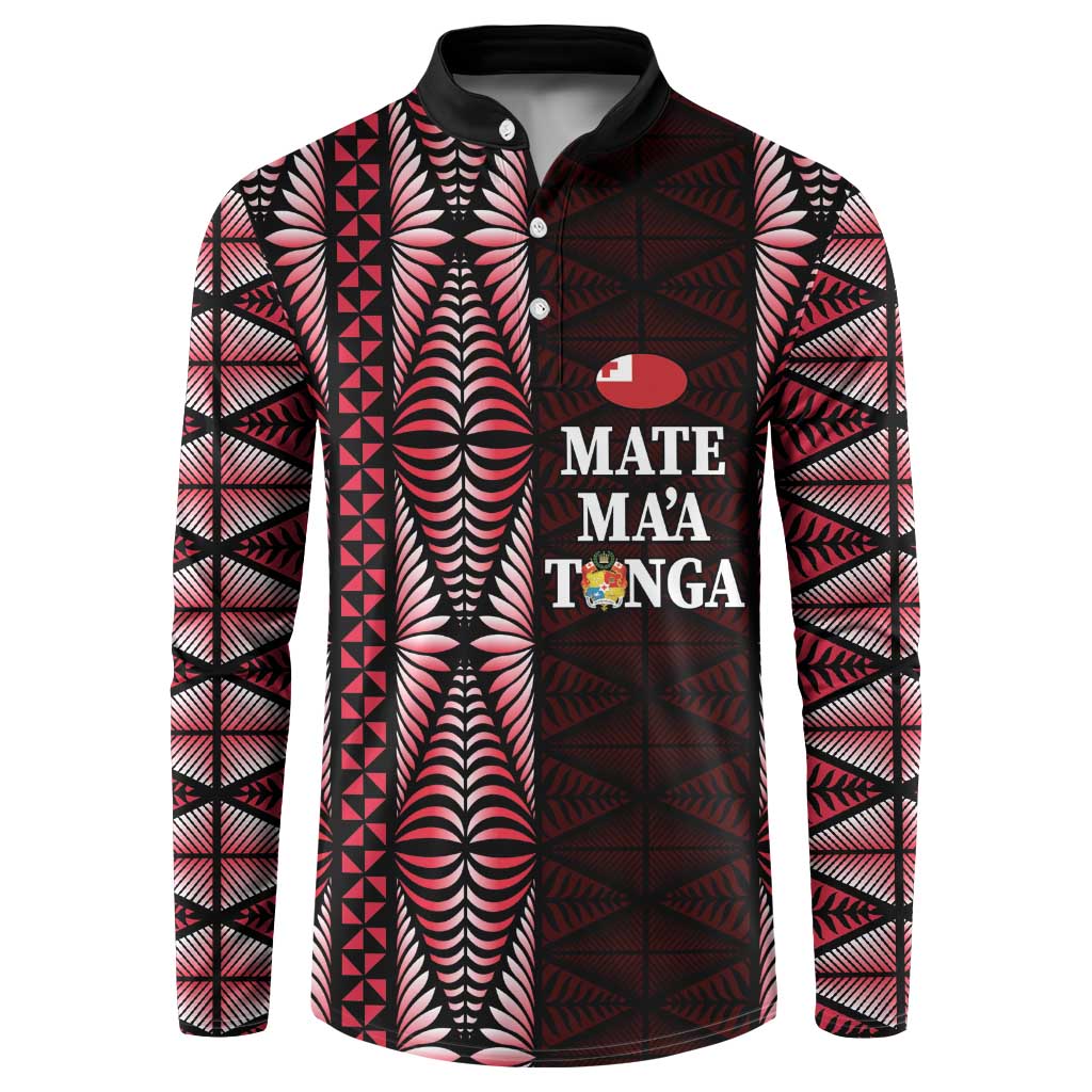 Tonga Rugby Personalised Button Sweatshirt 2025 Mate Maa Tonga Ngatu Motif LT14 Red - Polynesian Pride