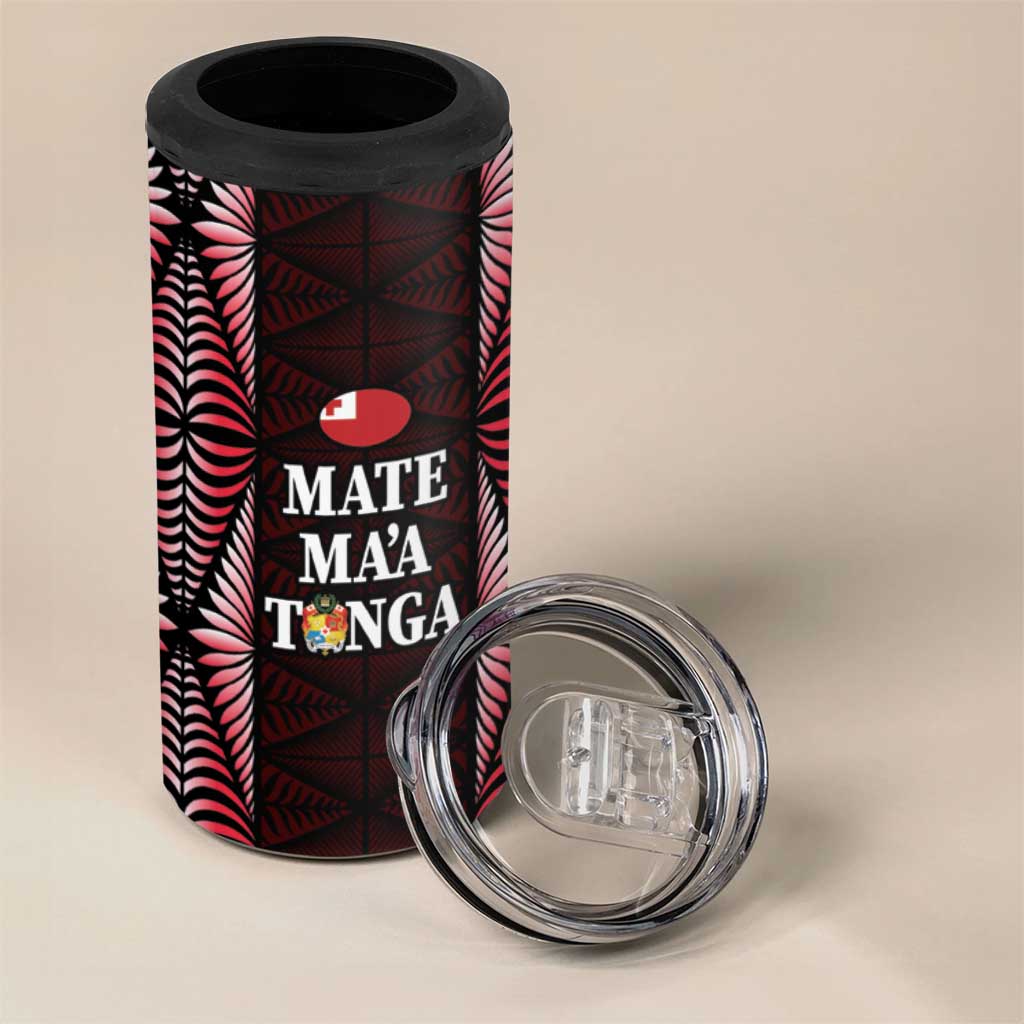 Tonga Rugby Personalised 4 in 1 Can Cooler Tumbler 2025 Mate Maa Tonga Ngatu Motif LT14 - Polynesian Pride