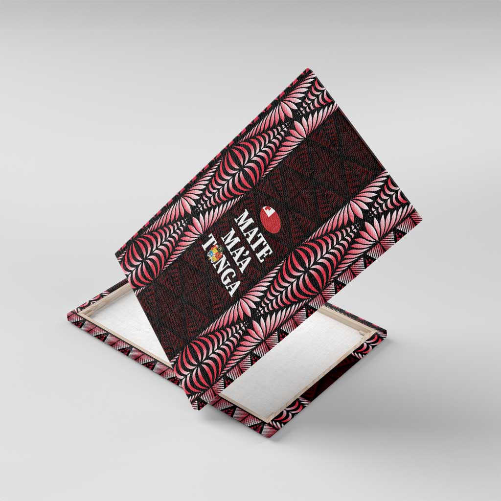 Tonga Rugby Canvas Wall Art 2025 Mate Maa Tonga Ngatu Motif LT14 With Frame Red - Polynesian Pride