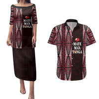 Tonga Rugby Personalised Couples Matching Puletasi and Hawaiian Shirt 2025 Mate Maa Tonga Ngatu Motif LT14 Red - Polynesian Pride