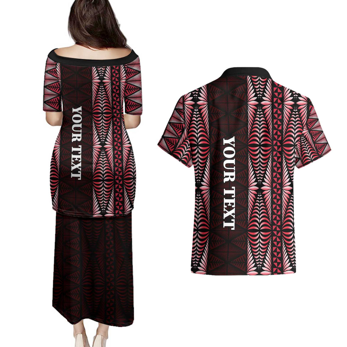 Tonga Rugby Personalised Couples Matching Puletasi and Hawaiian Shirt 2025 Mate Maa Tonga Ngatu Motif LT14 - Polynesian Pride