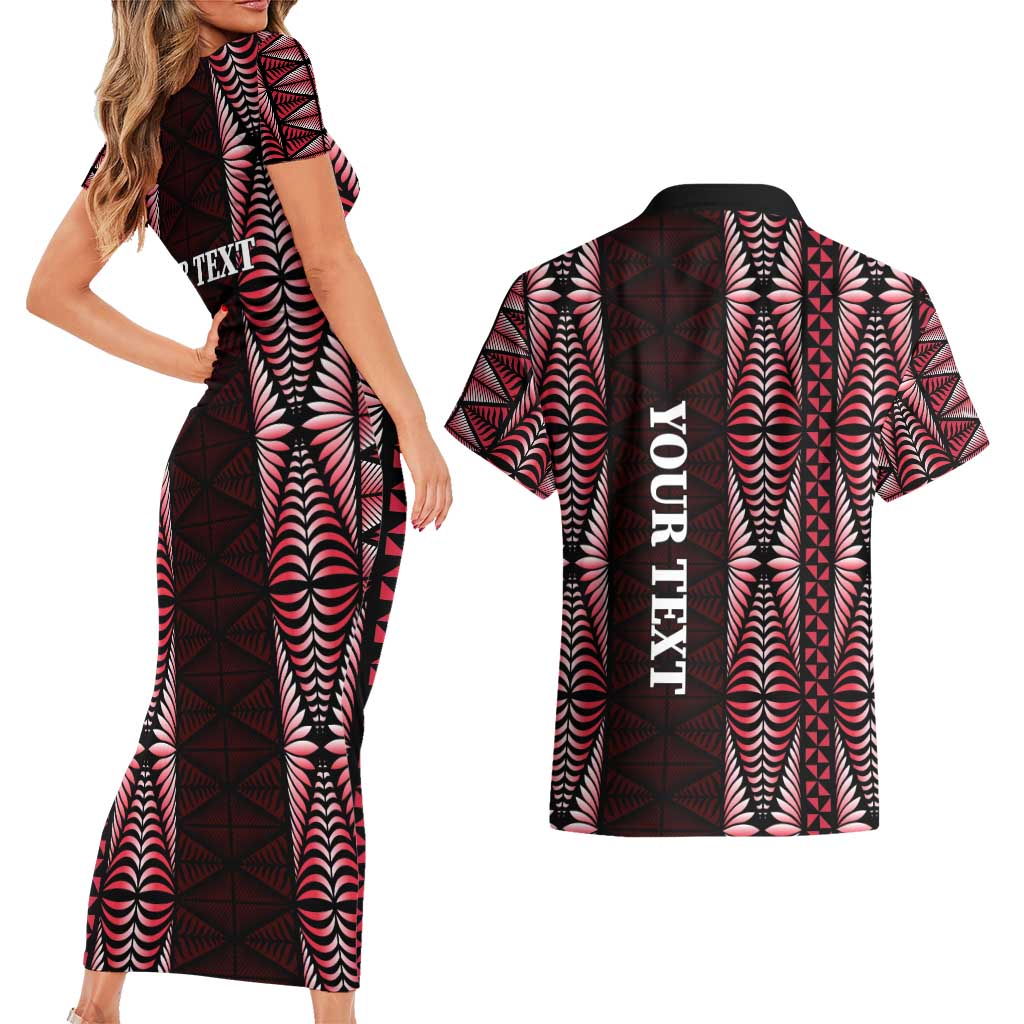 Tonga Rugby Personalised Couples Matching Short Sleeve Bodycon Dress and Hawaiian Shirt 2025 Mate Maa Tonga Ngatu Motif - Polynesian Pride