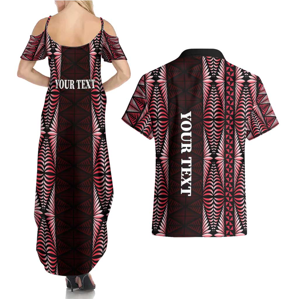 Tonga Rugby Personalised Couples Matching Summer Maxi Dress and Hawaiian Shirt 2025 Mate Maa Tonga Ngatu Motif - Polynesian Pride