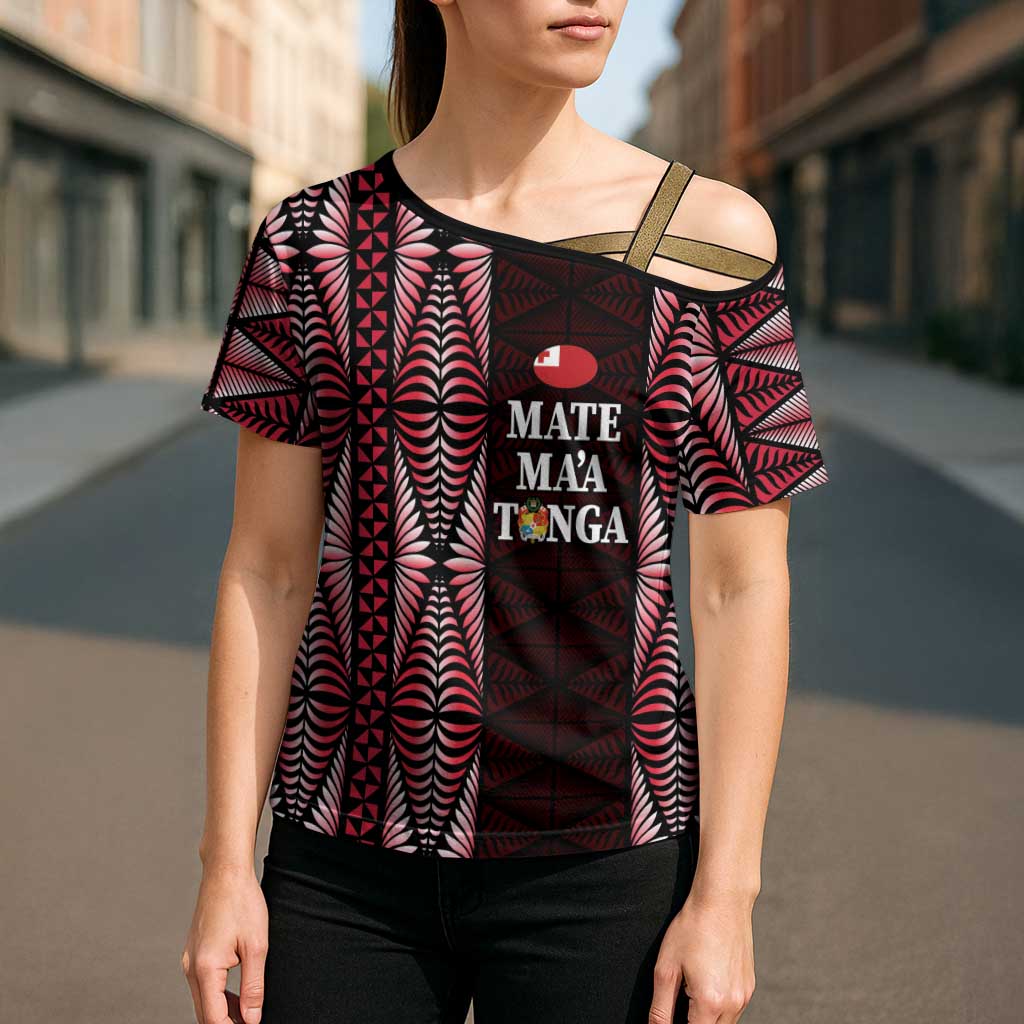 Tonga Rugby Personalised Cross Shoulder Shirt 2025 Mate Maa Tonga Ngatu Motif LT14 - Polynesian Pride
