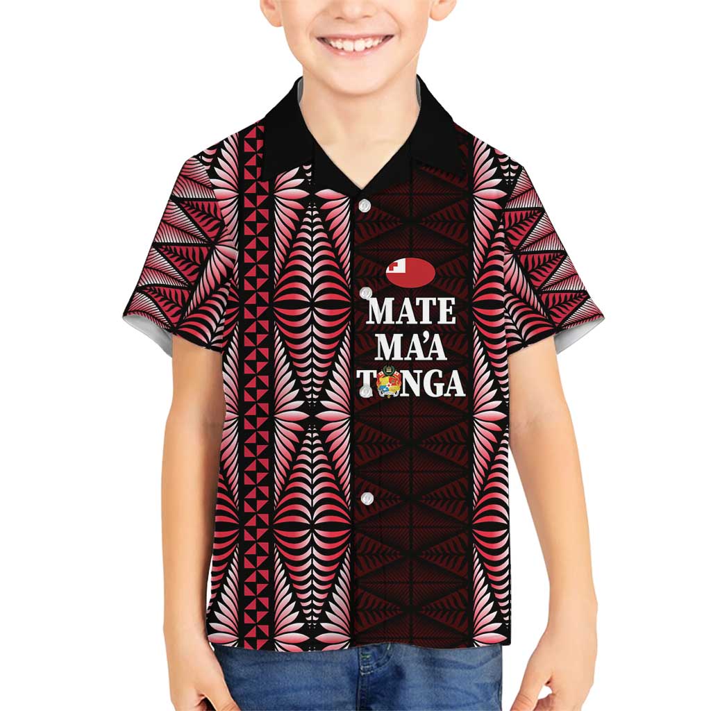 Tonga Rugby Personalised Family Matching Off Shoulder Maxi Dress and Hawaiian Shirt 2025 Mate Maa Tonga Ngatu Motif - Polynesian Pride