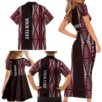 Tonga Rugby Personalised Family Matching Short Sleeve Bodycon Dress and Hawaiian Shirt 2025 Mate Maa Tonga Ngatu Motif - Polynesian Pride