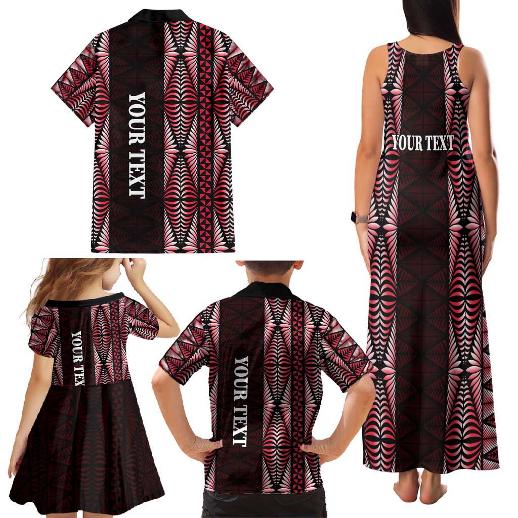 Tonga Rugby Personalised Family Matching Tank Maxi Dress and Hawaiian Shirt 2025 Mate Maa Tonga Ngatu Motif - Polynesian Pride