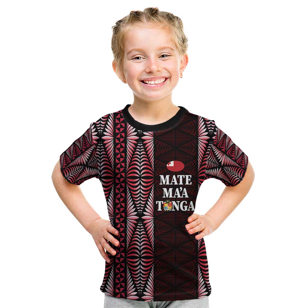 Tonga Rugby Personalised Kid T Shirt 2025 Mate Maa Tonga Ngatu Motif - Polynesian Pride