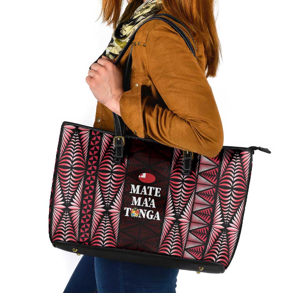 Tonga Rugby Leather Tote Bag 2025 Mate Maa Tonga Ngatu Motif LT14 Red - Polynesian Pride