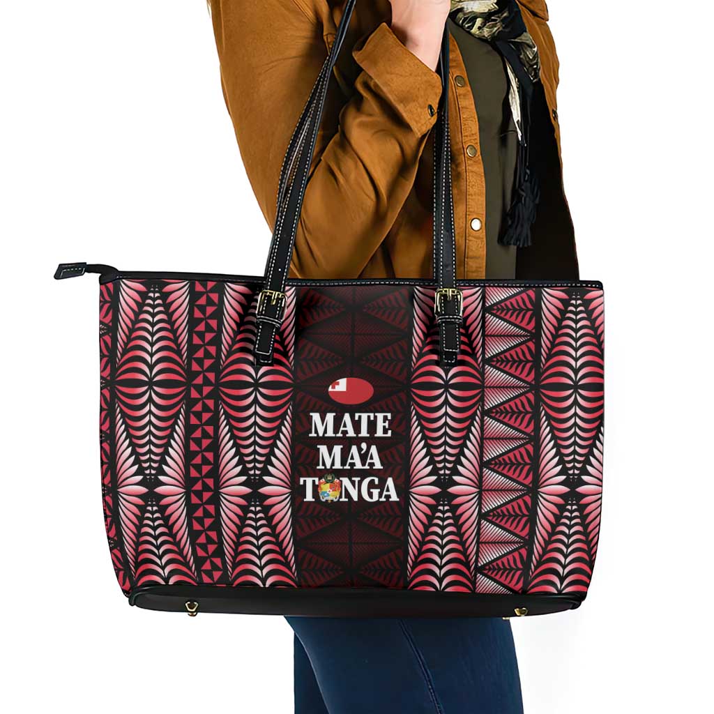 Tonga Rugby Leather Tote Bag 2025 Mate Maa Tonga Ngatu Motif LT14 - Polynesian Pride