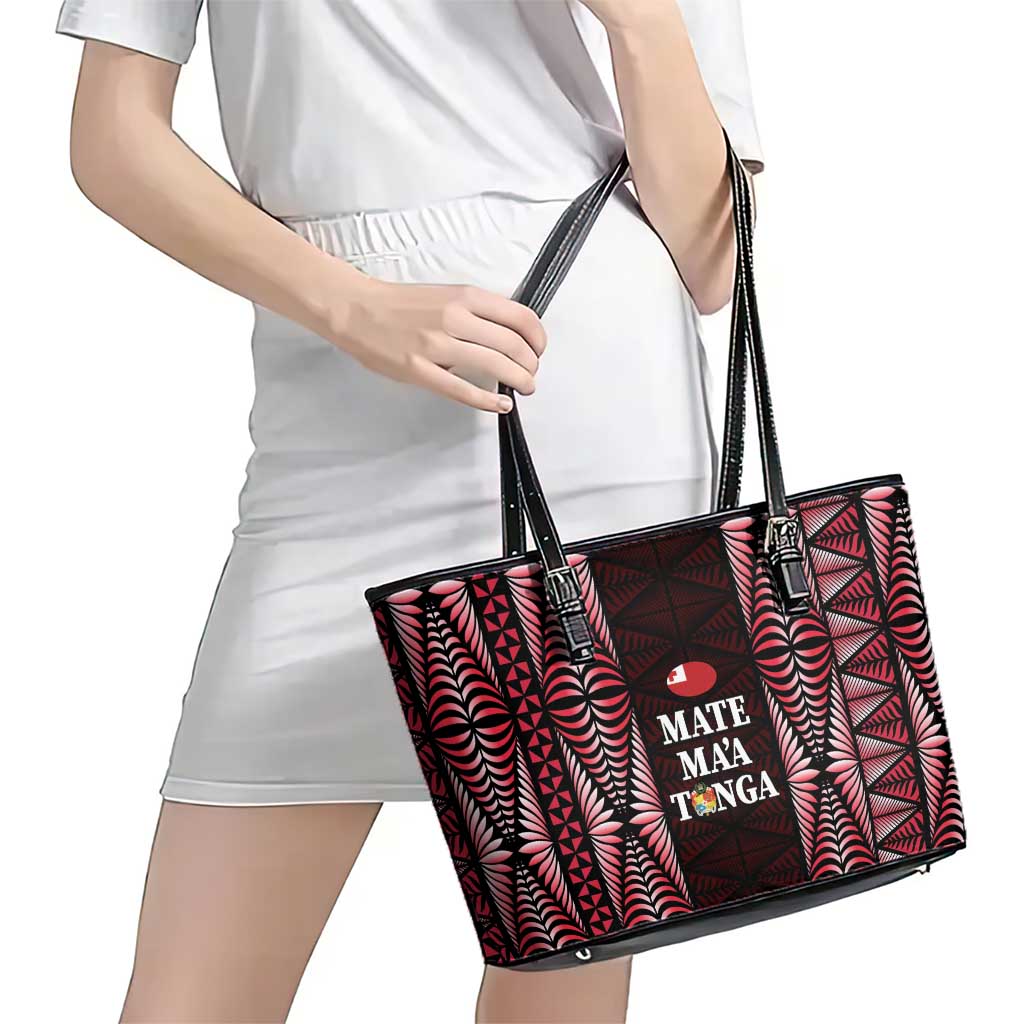 Tonga Rugby Leather Tote Bag 2025 Mate Maa Tonga Ngatu Motif LT14 - Polynesian Pride