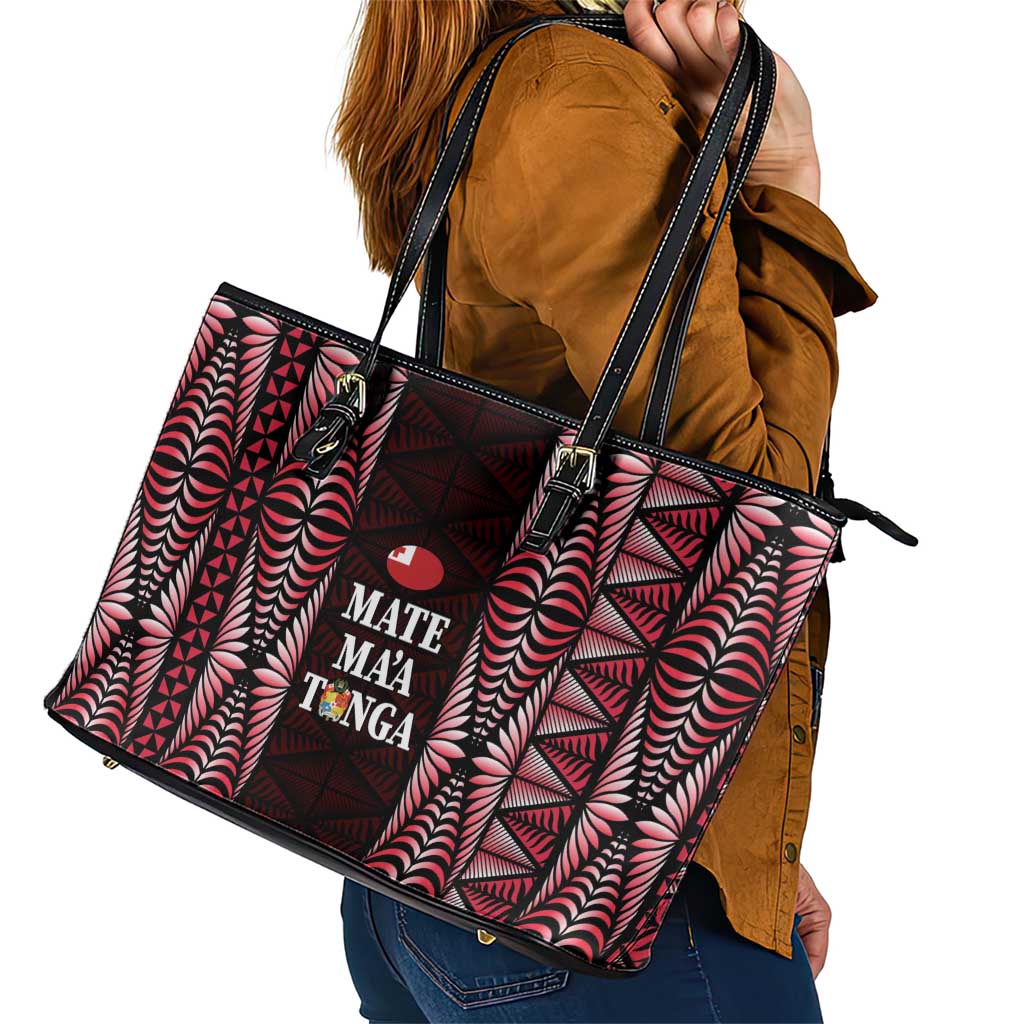 Tonga Rugby Leather Tote Bag 2025 Mate Maa Tonga Ngatu Motif LT14 - Polynesian Pride