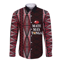 Tonga Rugby Personalised Long Sleeve Button Shirt 2025 Mate Maa Tonga Ngatu Motif LT14 Unisex Red - Polynesian Pride