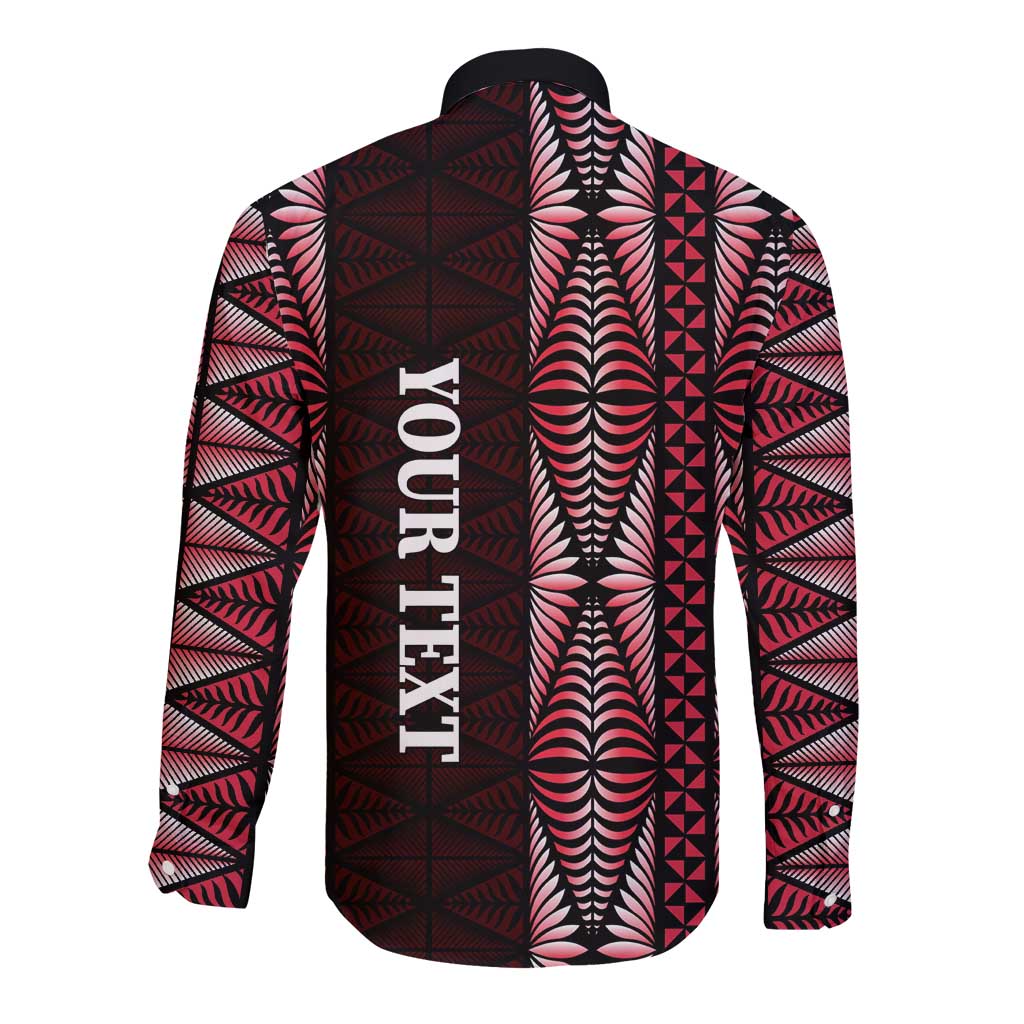 Tonga Rugby Personalised Long Sleeve Button Shirt 2025 Mate Maa Tonga Ngatu Motif LT14 - Polynesian Pride