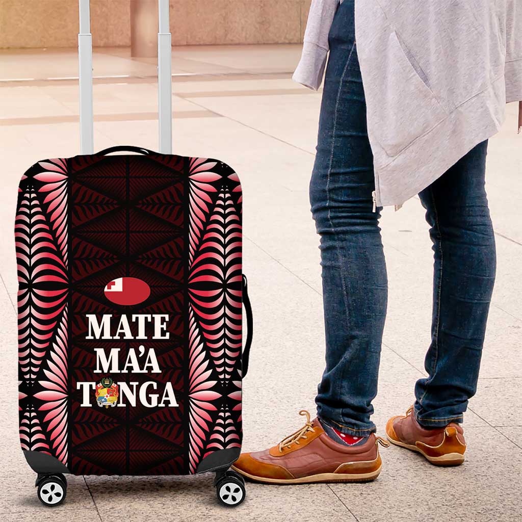Tonga Rugby Luggage Cover 2025 Mate Maa Tonga Ngatu Motif LT14 Red - Polynesian Pride