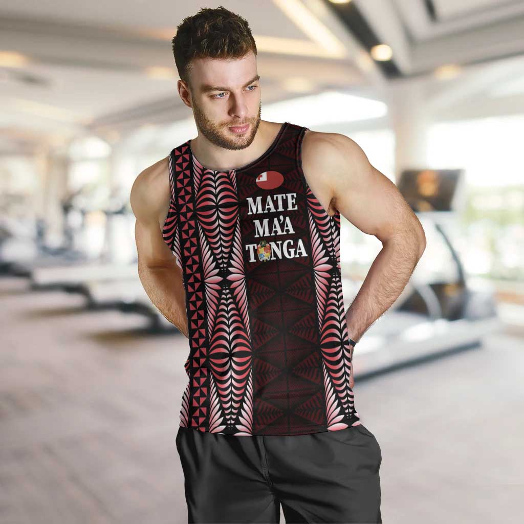 Tonga Rugby Personalised Men Tank Top 2025 Mate Maa Tonga Ngatu Motif LT14 Red - Polynesian Pride