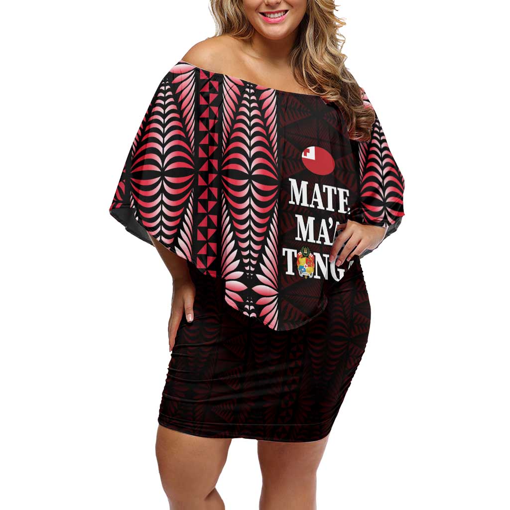 Tonga Rugby Personalised Off Shoulder Short Dress 2025 Mate Maa Tonga Ngatu Motif - Polynesian Pride
