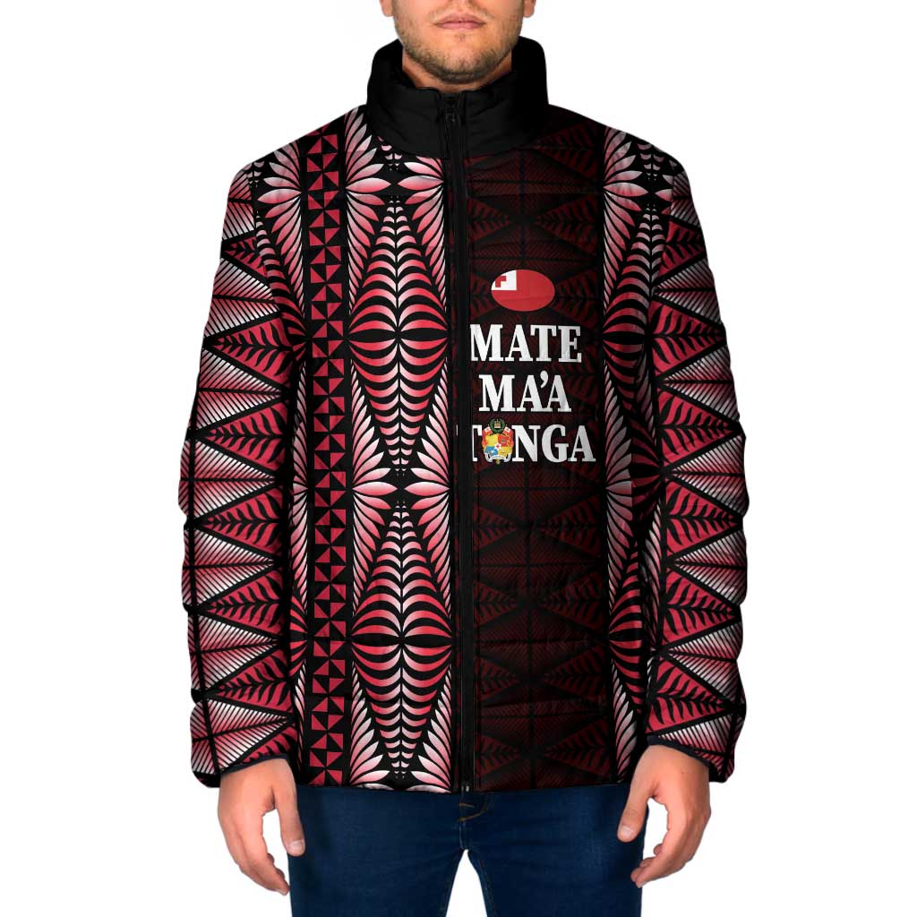 Tonga Rugby Personalised Padded Jacket 2025 Mate Maa Tonga Ngatu Motif LT14 Men Red - Polynesian Pride