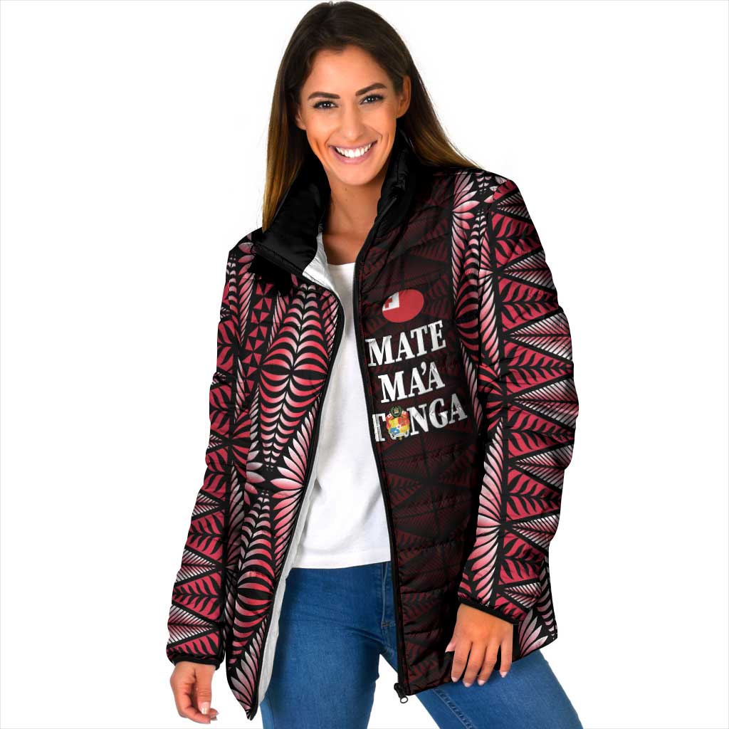 Tonga Rugby Personalised Padded Jacket 2025 Mate Maa Tonga Ngatu Motif LT14 Women Red - Polynesian Pride
