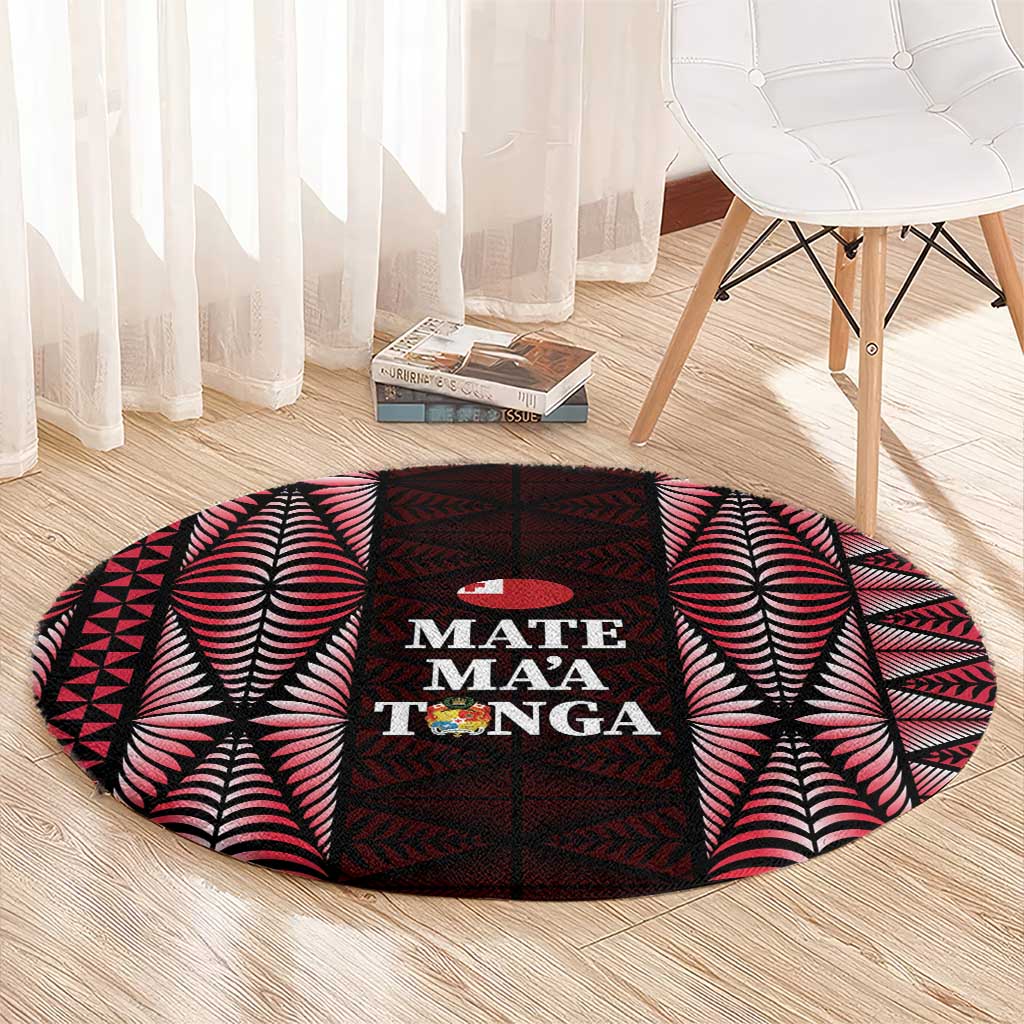 Tonga Rugby Round Carpet 2025 Mate Maa Tonga Ngatu Motif - Polynesian Pride