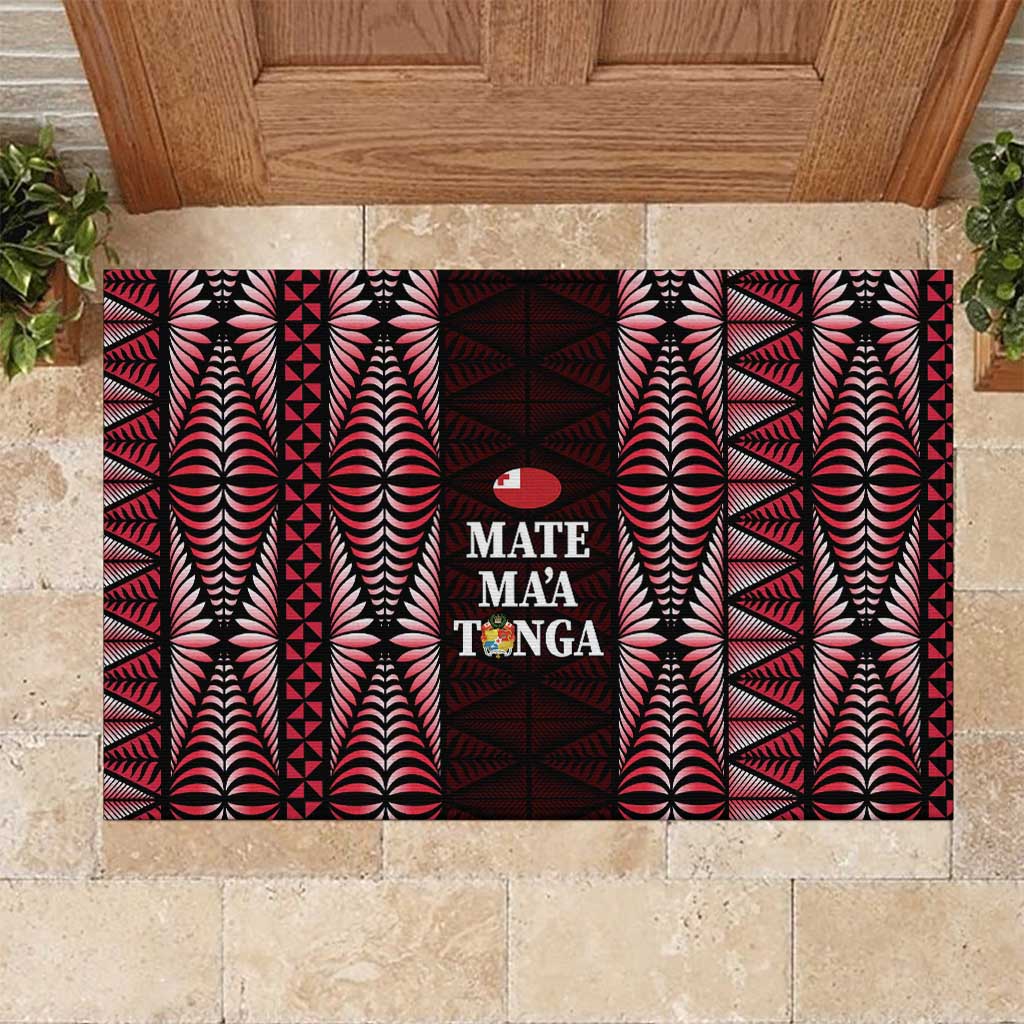 Tonga Rugby Rubber Doormat 2025 Mate Maa Tonga Ngatu Motif LT14 Red - Polynesian Pride