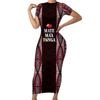 Tonga Rugby Personalised Short Sleeve Bodycon Dress 2025 Mate Maa Tonga Ngatu Motif - Polynesian Pride
