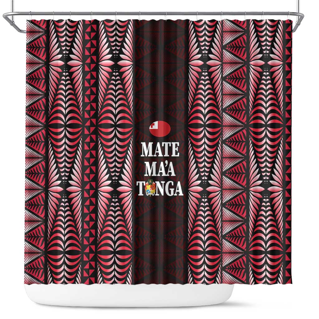 Tonga Rugby Shower Curtain 2025 Mate Maa Tonga Ngatu Motif - Polynesian Pride