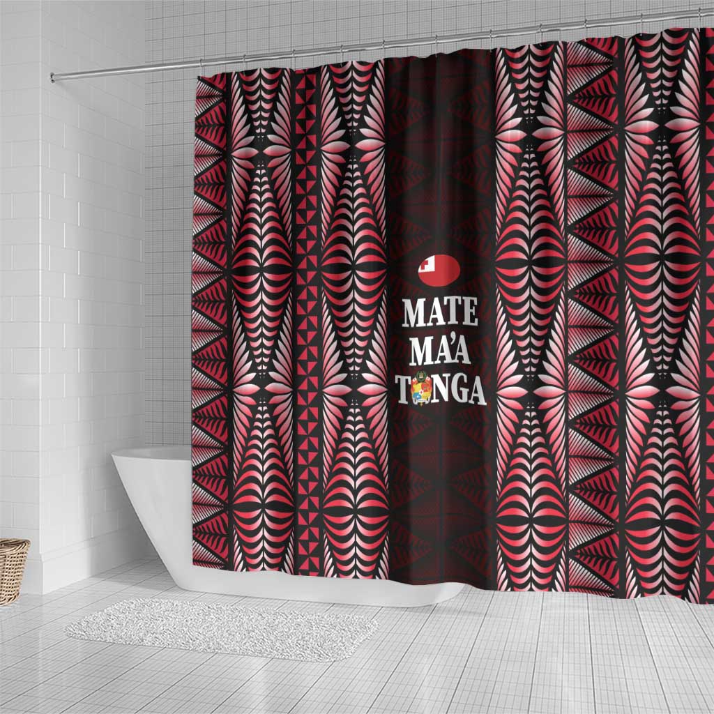 Tonga Rugby Shower Curtain 2025 Mate Maa Tonga Ngatu Motif - Polynesian Pride