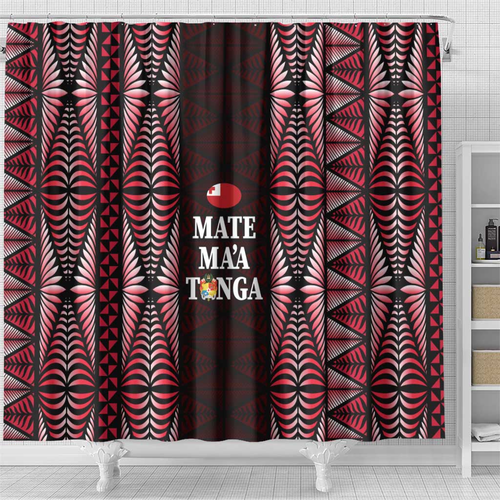 Tonga Rugby Shower Curtain 2025 Mate Maa Tonga Ngatu Motif - Polynesian Pride