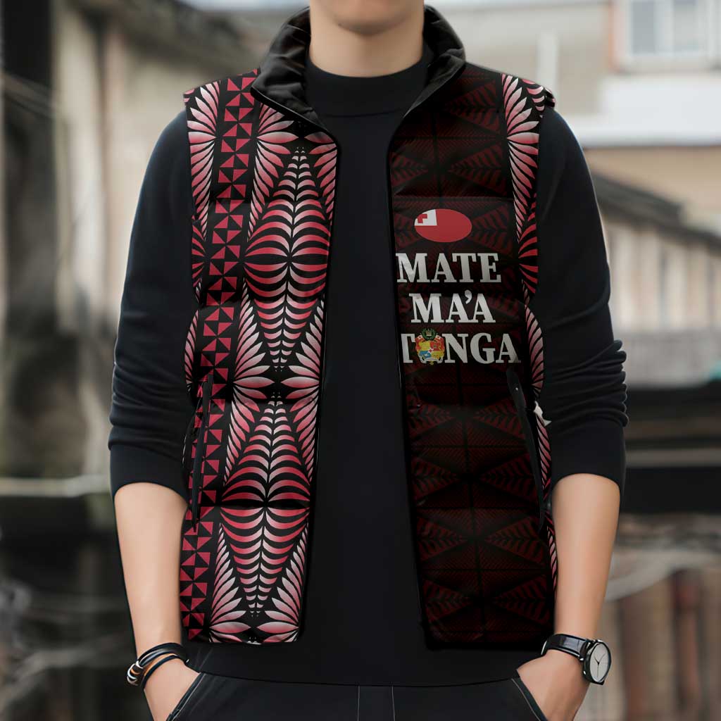 Tonga Rugby Personalised Sleeveless Puffer Jacket 2025 Mate Maa Tonga Ngatu Motif LT14 - Polynesian Pride