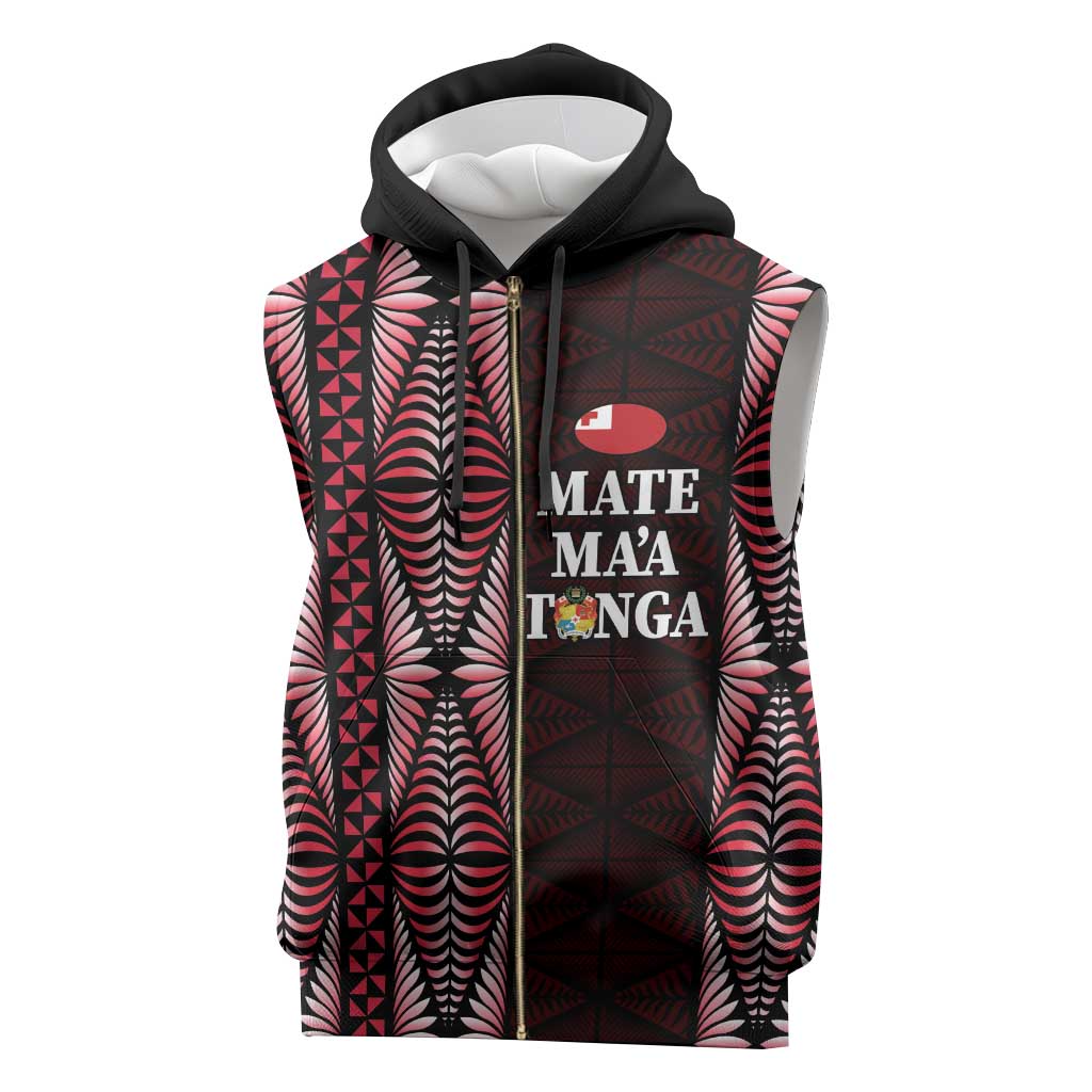 Tonga Rugby Personalised Sleeveless Zip Hoodie 2025 Mate Maa Tonga Ngatu Motif - Polynesian Pride