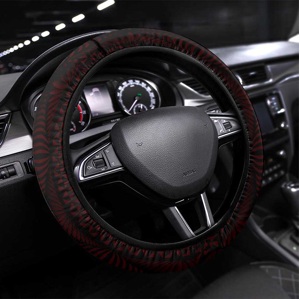 Tonga Rugby Steering Wheel Cover 2025 Mate Maa Tonga Ngatu Motif LT14 Universal Fit Red - Polynesian Pride