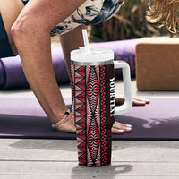Tonga Rugby Personalised Tumbler With Handle 2025 Mate Maa Tonga Ngatu Motif - Polynesian Pride
