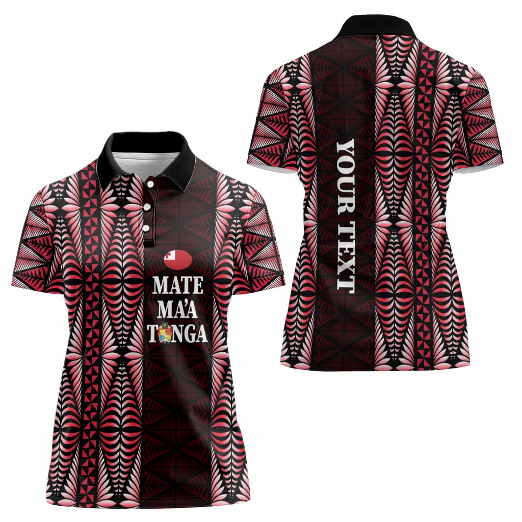 Tonga Rugby Personalised Women Polo Shirt 2025 Mate Maa Tonga Ngatu Motif - Polynesian Pride