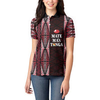 Tonga Rugby Personalised Women Polo Shirt 2025 Mate Maa Tonga Ngatu Motif - Polynesian Pride