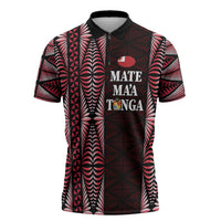 Tonga Rugby Personalised Zipper Polo Shirt 2025 Mate Maa Tonga Ngatu Motif LT14 Red - Polynesian Pride