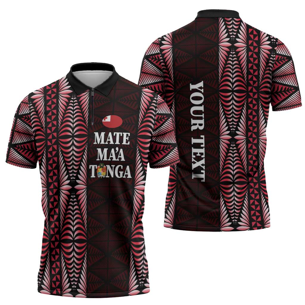 Tonga Rugby Personalised Zipper Polo Shirt 2025 Mate Maa Tonga Ngatu Motif LT14 - Polynesian Pride