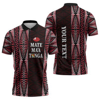 Tonga Rugby Personalised Zipper Polo Shirt 2025 Mate Maa Tonga Ngatu Motif LT14 - Polynesian Pride