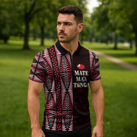Tonga Rugby Personalised Zipper Polo Shirt 2025 Mate Maa Tonga Ngatu Motif LT14 - Polynesian Pride