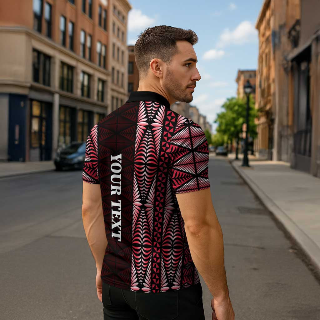 Tonga Rugby Personalised Zipper Polo Shirt 2025 Mate Maa Tonga Ngatu Motif LT14 - Polynesian Pride