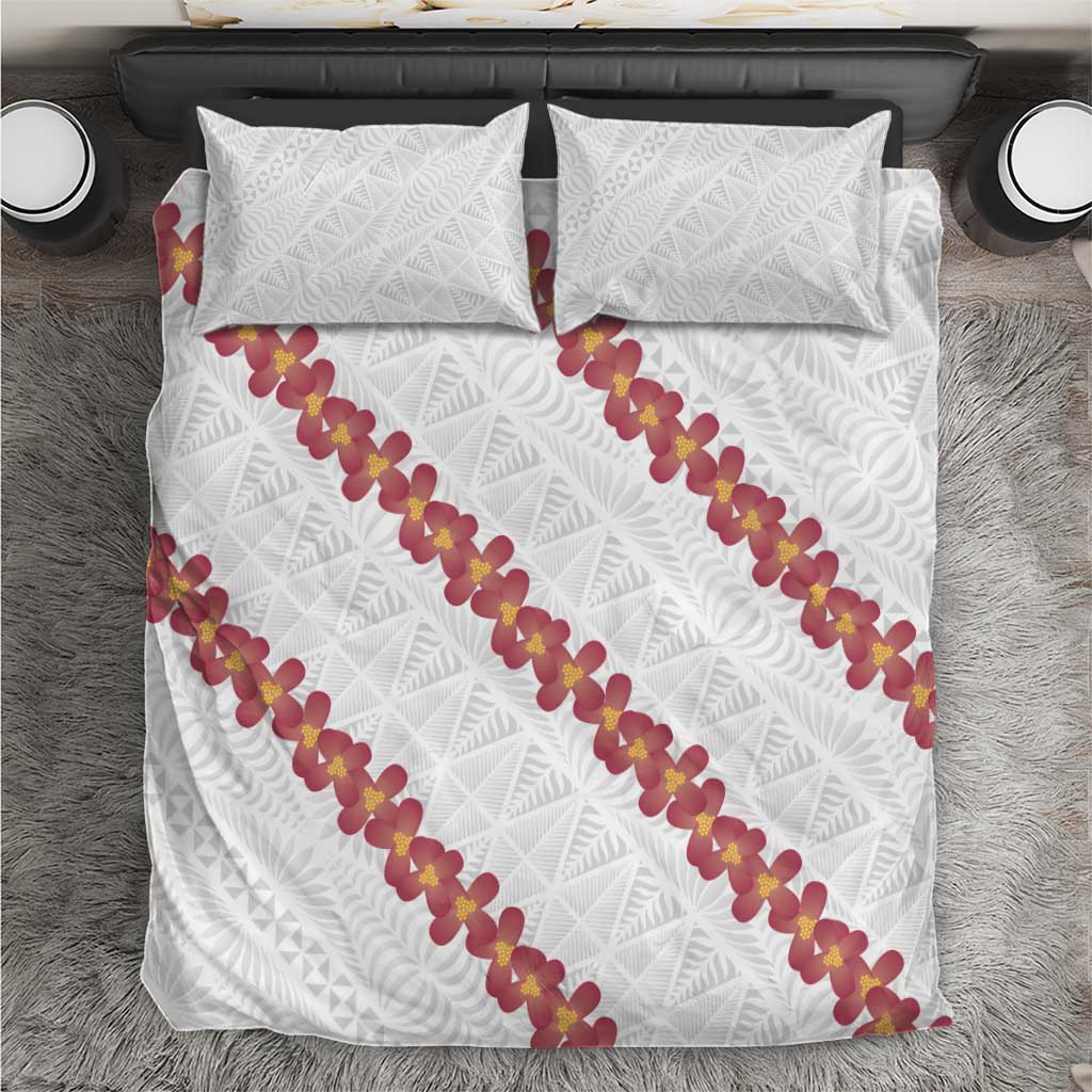 White Sunday Tonga Fakame Bedding Set Tongan Ngatu Heilala Lei - Polynesian Pride
