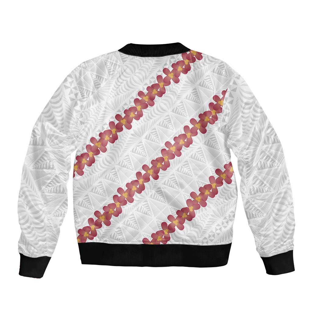 White Sunday Tonga Fakame Bomber Jacket Tongan Ngatu Heilala Lei - Polynesian Pride