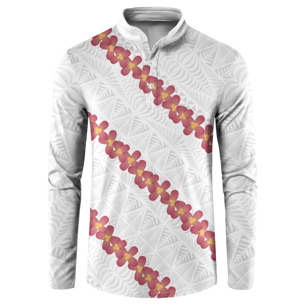 White Sunday Tonga Fakame Button Sweatshirt Tongan Ngatu Heilala Lei - Polynesian Pride