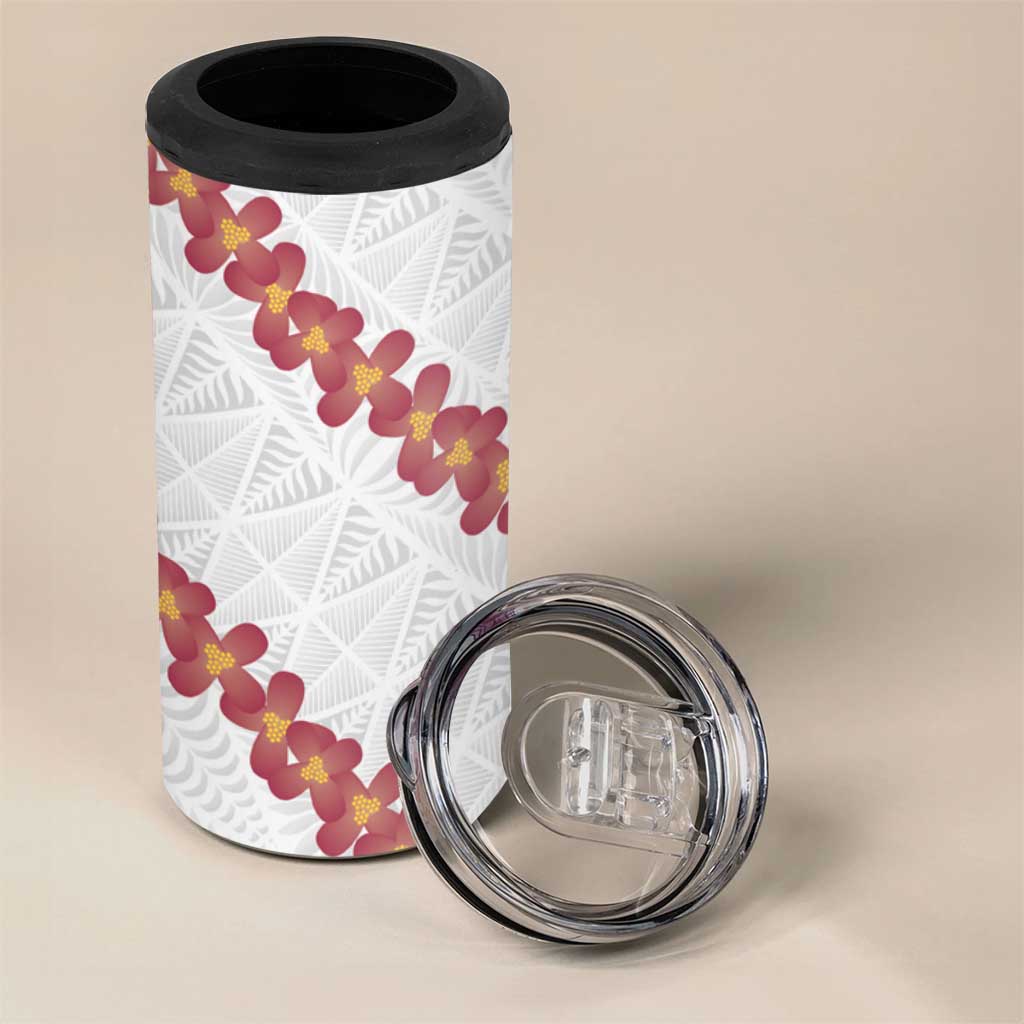 White Sunday Tonga Fakame 4 in 1 Can Cooler Tumbler Tongan Ngatu Heilala Lei - Polynesian Pride