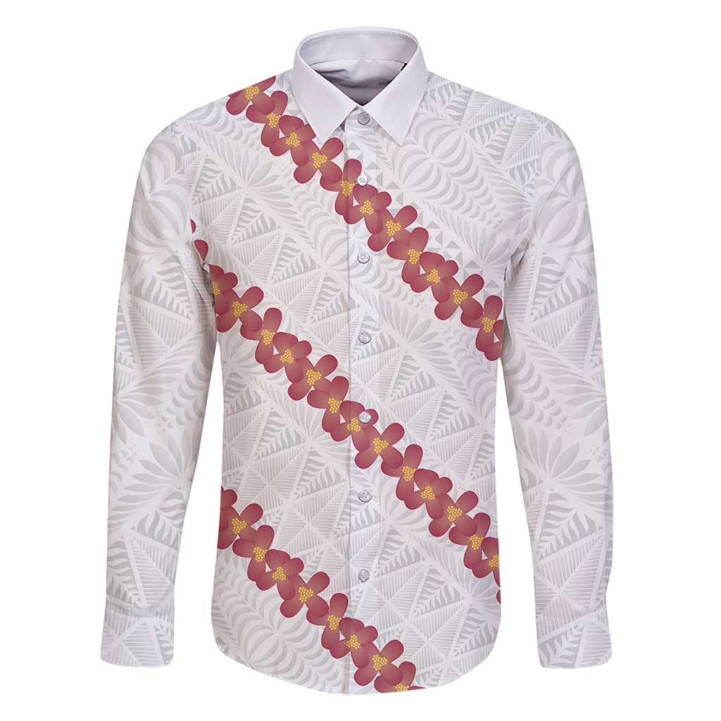 White Sunday Tonga Fakame Family Matching Long Sleeve Bodycon Dress and Hawaiian Shirt Tongan Ngatu Heilala Lei - Polynesian Pride