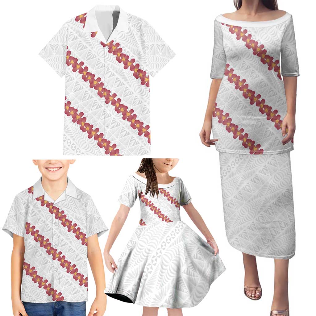 White Sunday Tonga Fakame Family Matching Puletasi and Hawaiian Shirt Tongan Ngatu Heilala Lei - Polynesian Pride