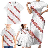 White Sunday Tonga Fakame Family Matching Short Sleeve Bodycon Dress and Hawaiian Shirt Tongan Ngatu Heilala Lei - Polynesian Pride