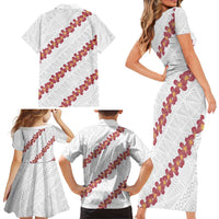 White Sunday Tonga Fakame Family Matching Short Sleeve Bodycon Dress and Hawaiian Shirt Tongan Ngatu Heilala Lei - Polynesian Pride