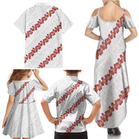 White Sunday Tonga Fakame Family Matching Summer Maxi Dress and Hawaiian Shirt Tongan Ngatu Heilala Lei - Polynesian Pride